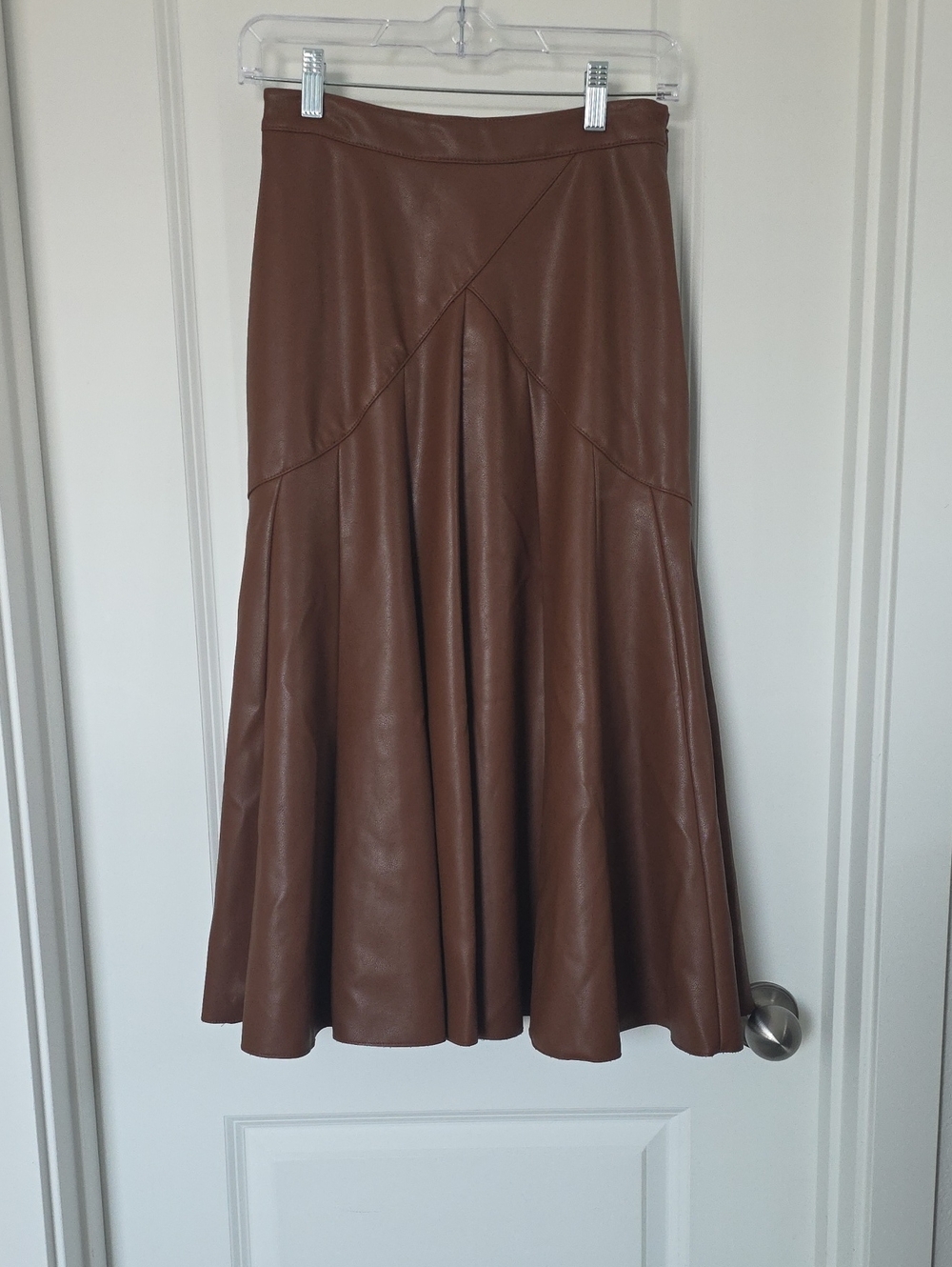 Maeve Brown Faux Leather A-Line Midi Skirt